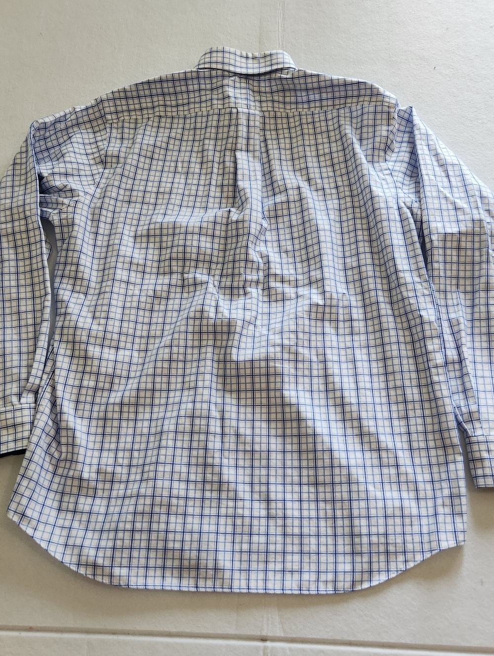 Paul Fredrick White Dress Shirt with Blue Check Size 17 X 37 - Picture 3 of 8
